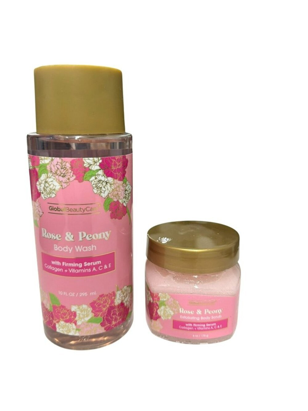 Rose & Peony Body Wash & Exfoliating Body Scrub Firming  10oz & 6oz